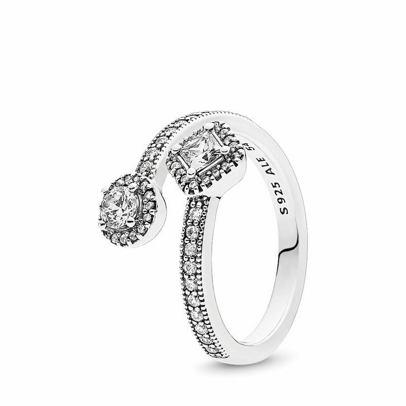 Pandora Sparkling Square & Circle Open Stackable Ring Silver Egypt GX6510928